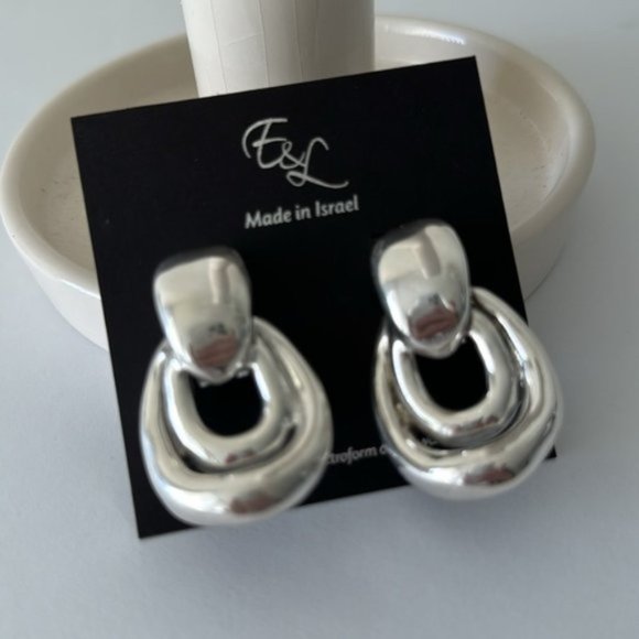 E&L Israel Sterling Silver Statement Double Link Earrings 2in long - Picture 9 of 12